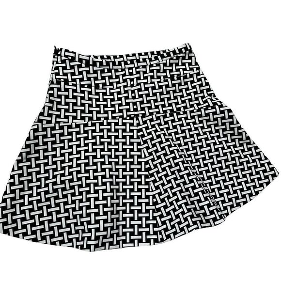 DIANE VON FURSTENBERG Flounce ruffle hem fit flare geometric stretch skirt 2 - Picture 4 of 9